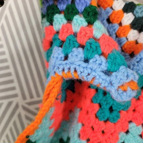 Hand Knit Afghan Zig Zag Chevron Vintage Lap Robe Granny Colorful 45x39” Throw - Picture 7 of 10